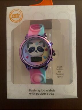 wonder nation Pink and Teal Panda Light-Up Popper Strap Watch